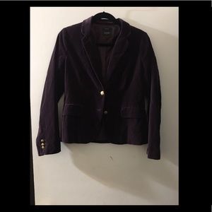 Plum velvet long sleeve blazer with gold buttons